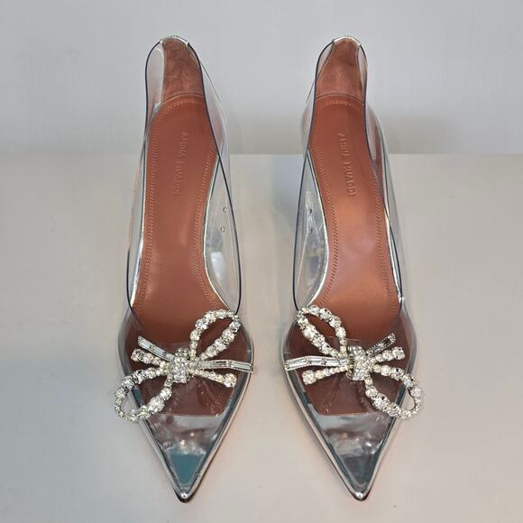 Amina Muaddi Rosie Glass Pump PVC Transparent 95MM Rhinestone Bow 38 SEE - Picture 3 of 16